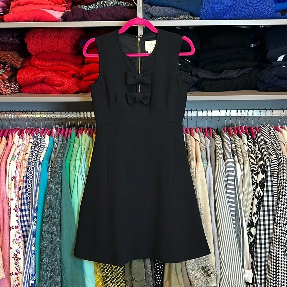 Kate Spade black bows sleeveless a line dress size 2